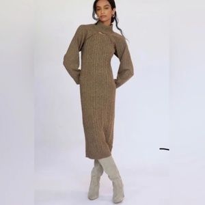 Anthropologie Current Air Cedar Cable-Knit Midi Sweater Dress Shrug Sweater Set
